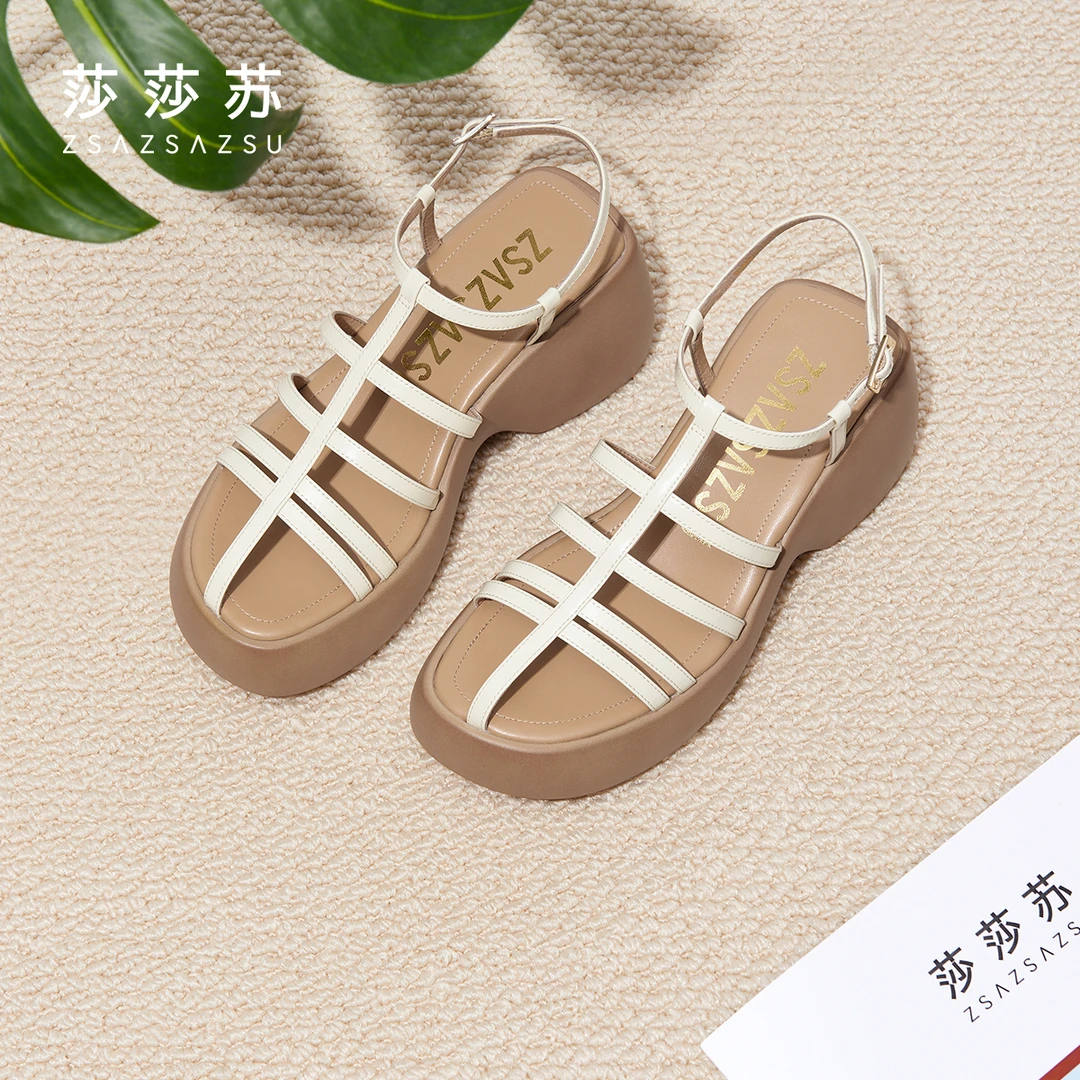 莎莎苏夏季坡跟厚底木屐舒适百搭度假外穿罗马猪笼凉鞋ZA54306-40