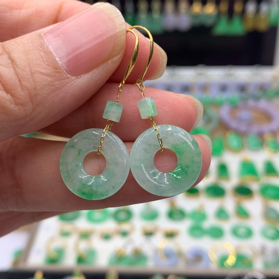 翡翠18K金镶嵌耳饰