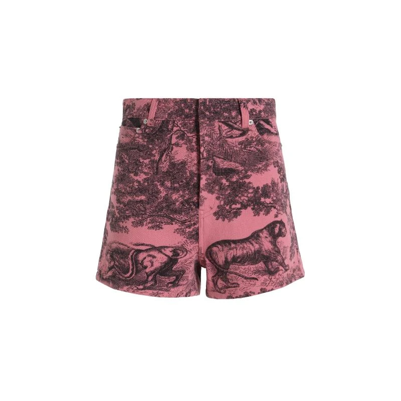 春夏经典印花从林动物图案粉色百搭纯棉牛仔高腰短裤0064