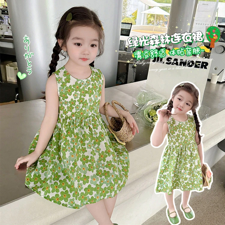 女童背心裙夏季薄款女宝宝夏装新款无袖公主裙儿童碎花连衣裙夏款