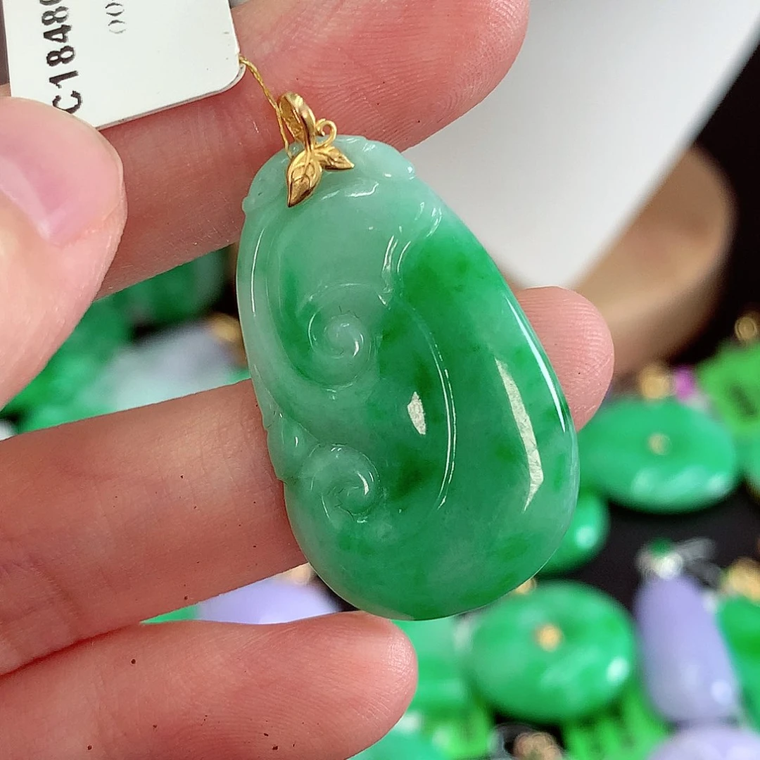 翡翠18K金镶嵌吊坠(不含链)