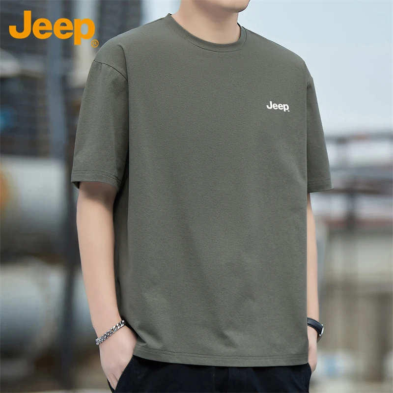 Jeep吉普男士夏季短袖T恤新款百搭圆领纯色透气休闲宽松潮流薄款