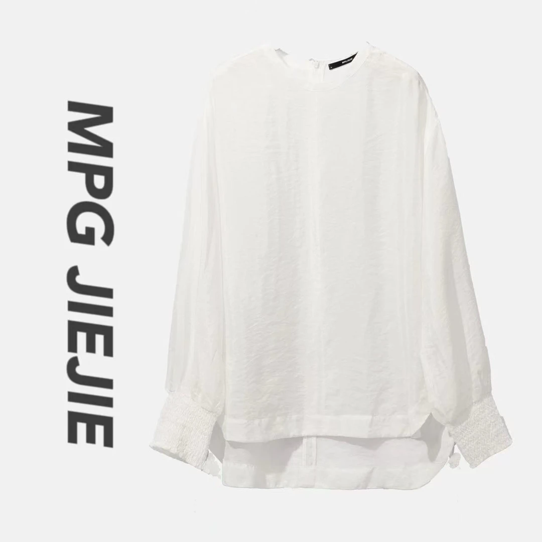 MPG JIEJIE【美美桑内】25春夏大码设计感纯色宽松百搭长袖防晒衬衣
