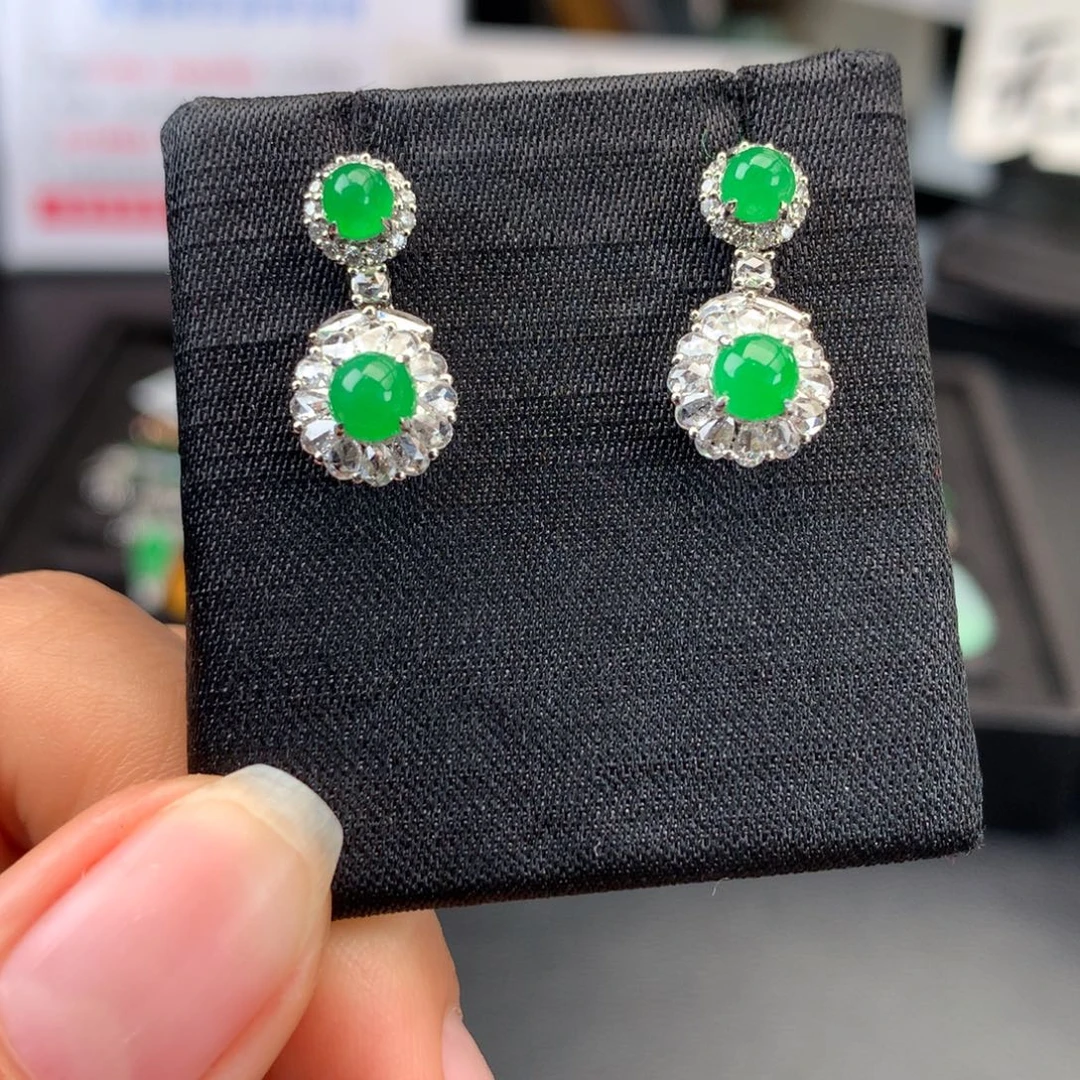 翡翠未镶嵌耳饰冰阳绿耳饰（买断价7600）