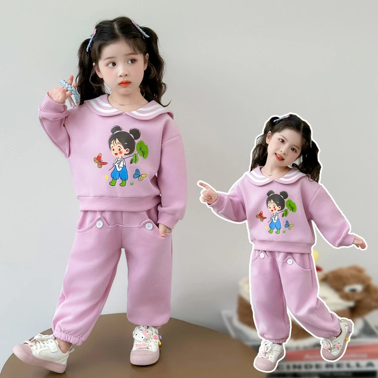 女童春秋套装2025新款秋季女宝宝时髦卫衣两件套儿童卡通洋气秋装
