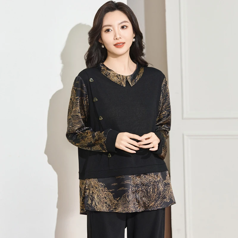 2025大码女装时尚百搭新款显瘦黑色卫衣上衣