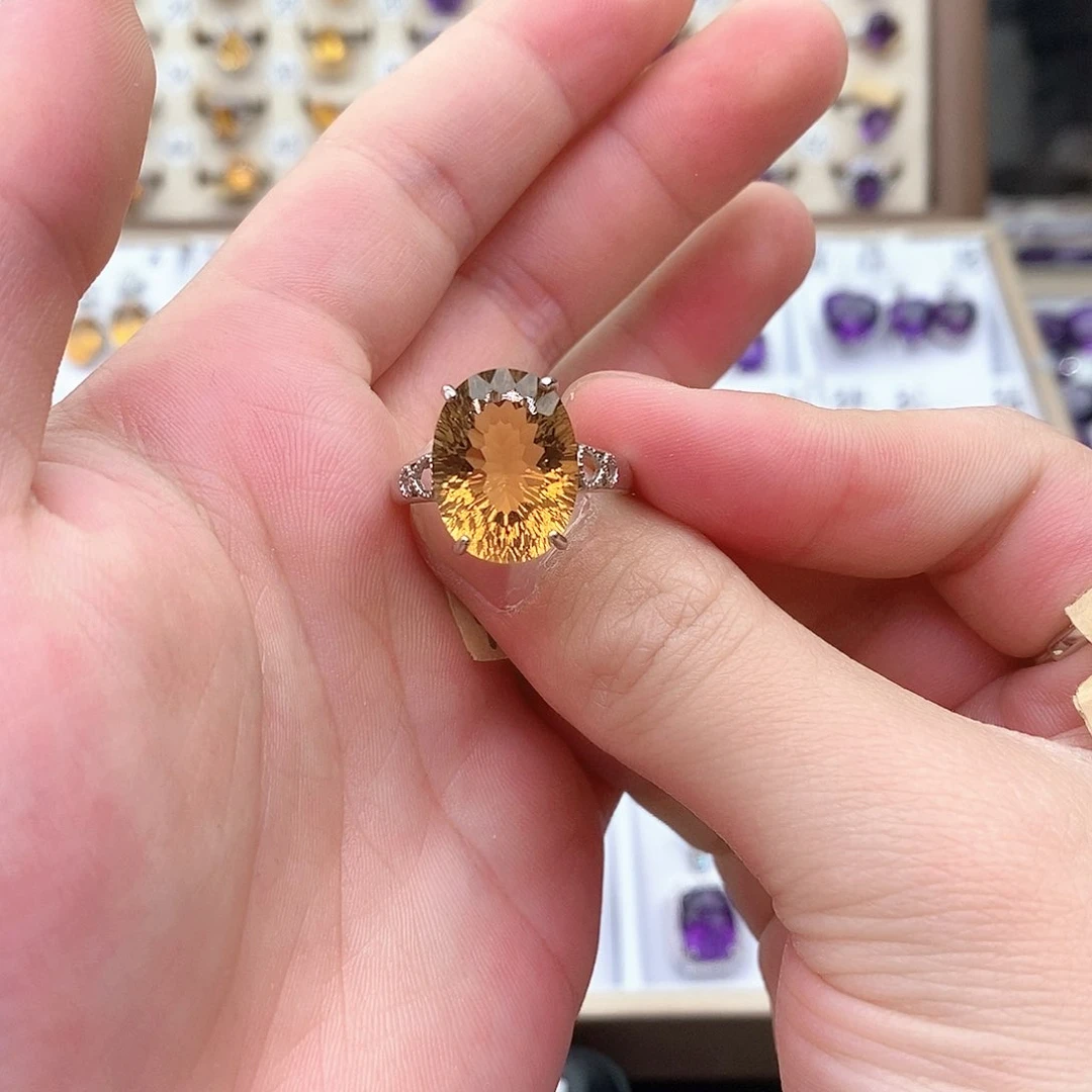 纯天然无优化黄水晶GQ银S925镶嵌黄晶黄****练