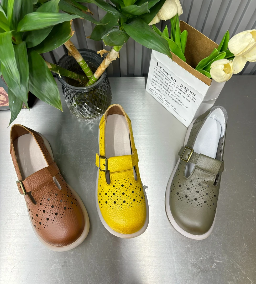 头层牛皮凉鞋女2025夏外穿新款时尚妈妈鞋软皮厚底透气镂空妈妈