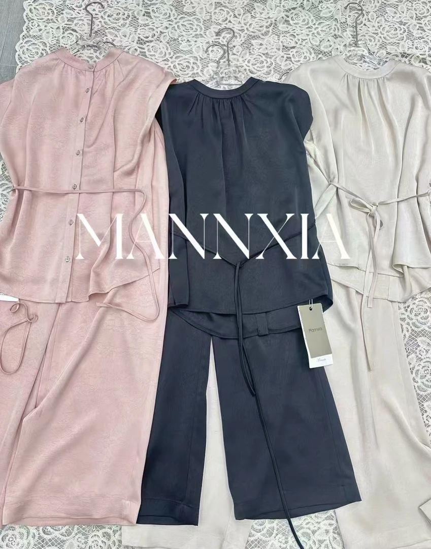 夏日流行复古风名媛气质阔腿裤套装收腰显瘦减龄夏季裤子上衣短袖