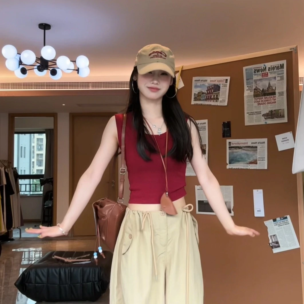 高密棉纯欲领遮副乳修身背心酒红色显白蓝草莓粉紫色