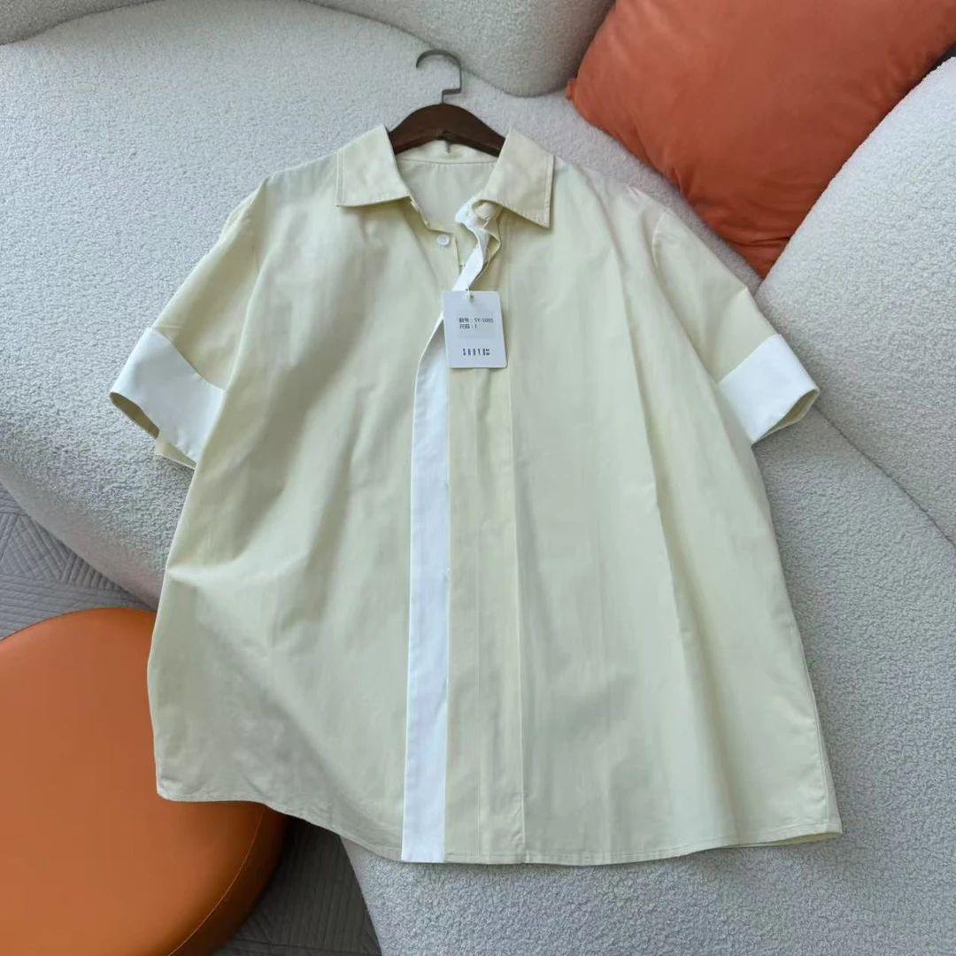 夏季女棉质短袖薄衬衫外套韩版宽松休闲衬衣