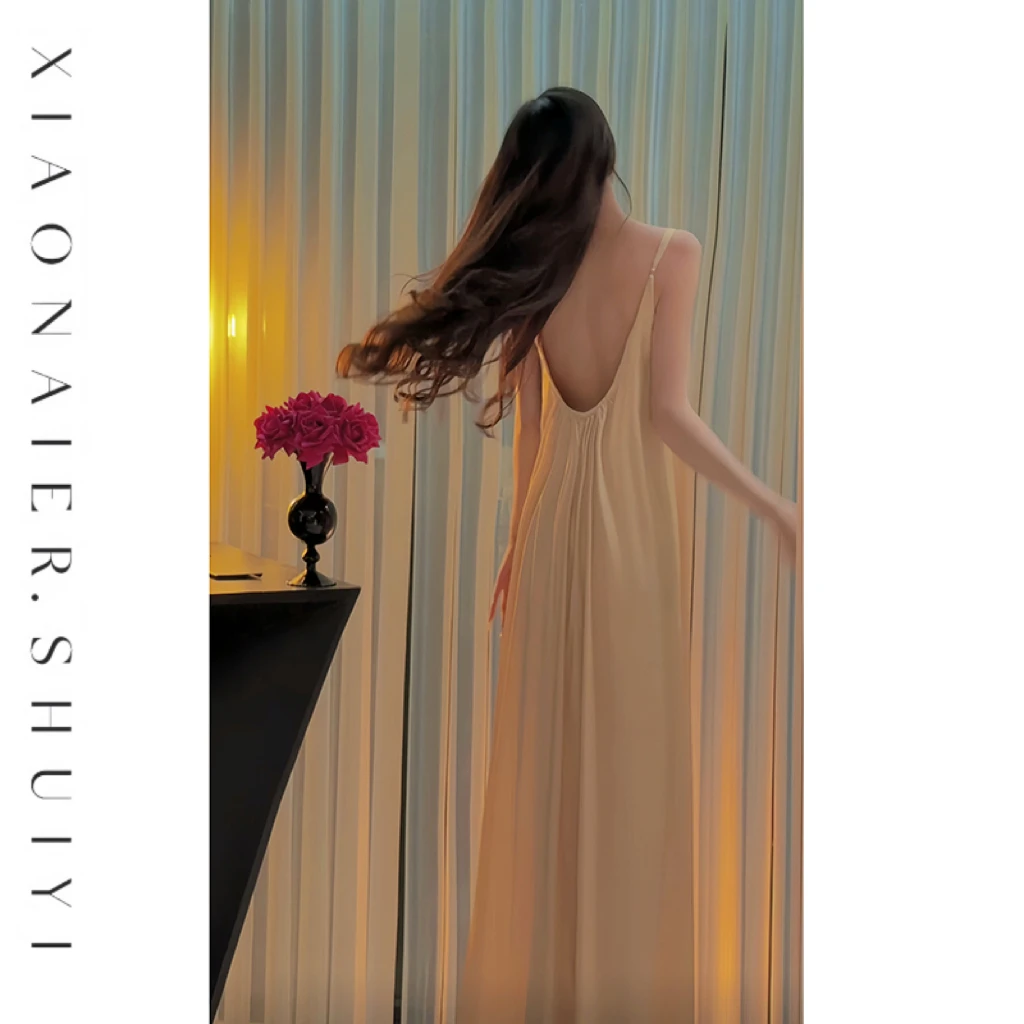 【梨花落雨】秋季法式睡裙女收腰显瘦可外穿睡衣露背吊带性感家居服