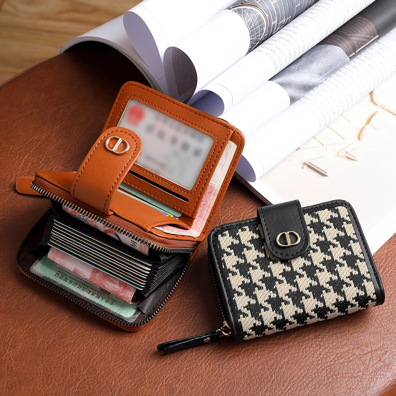 钱包女短款小众设计2025新款千鸟格精致高档女士折叠卡包钱包一体