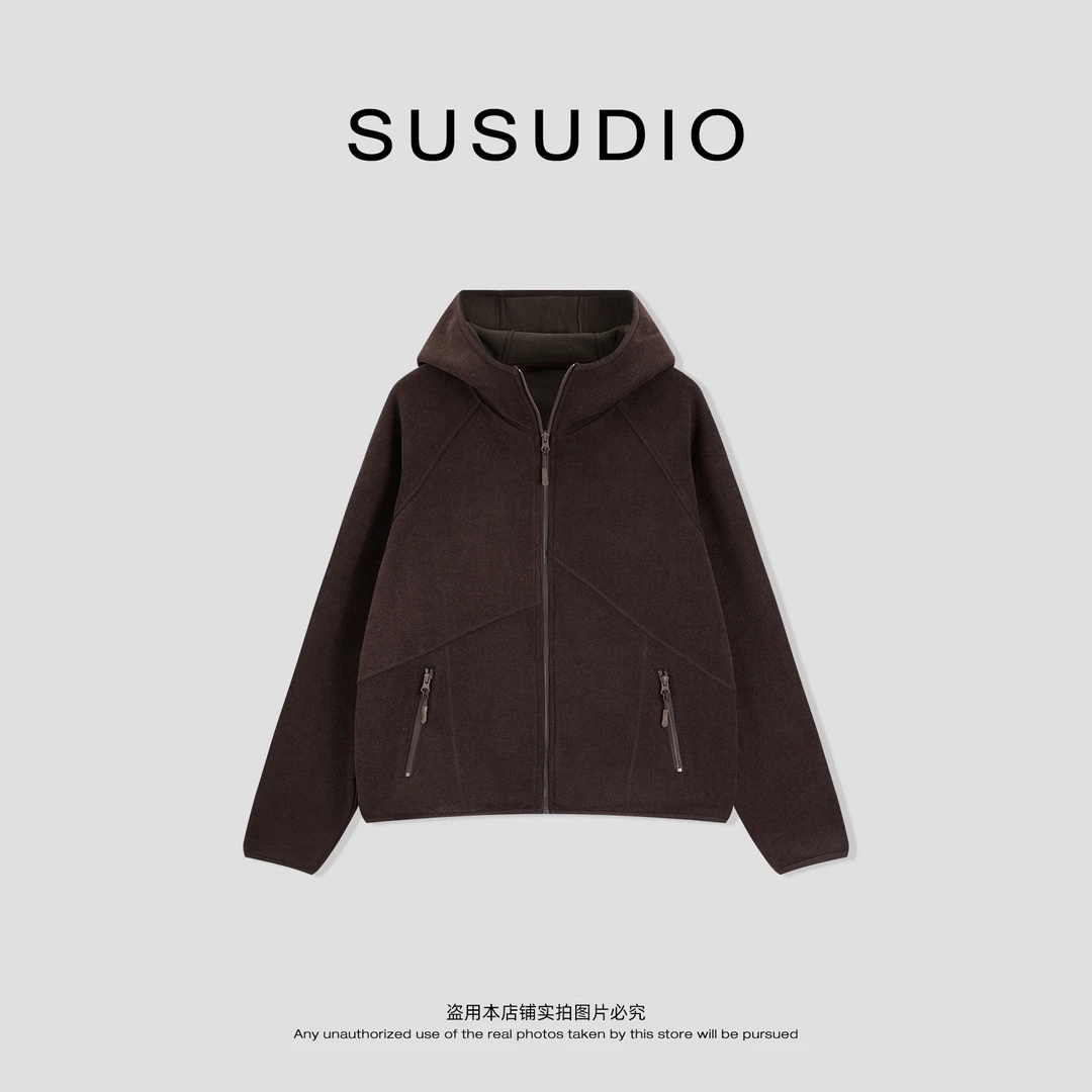 SUSUDIO 极简休闲质感款随性连帽长袖加绒蓄热卫衣外套 70372