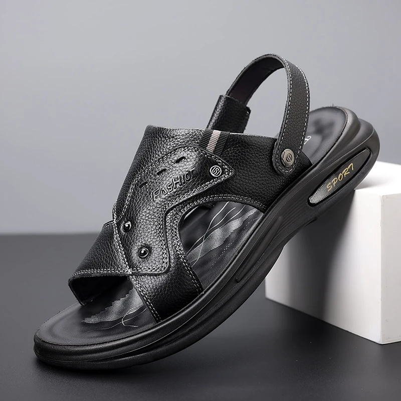 男士夏季新款时尚韩版凉鞋青少年潮流百搭耐磨透气外穿黑色沙滩鞋