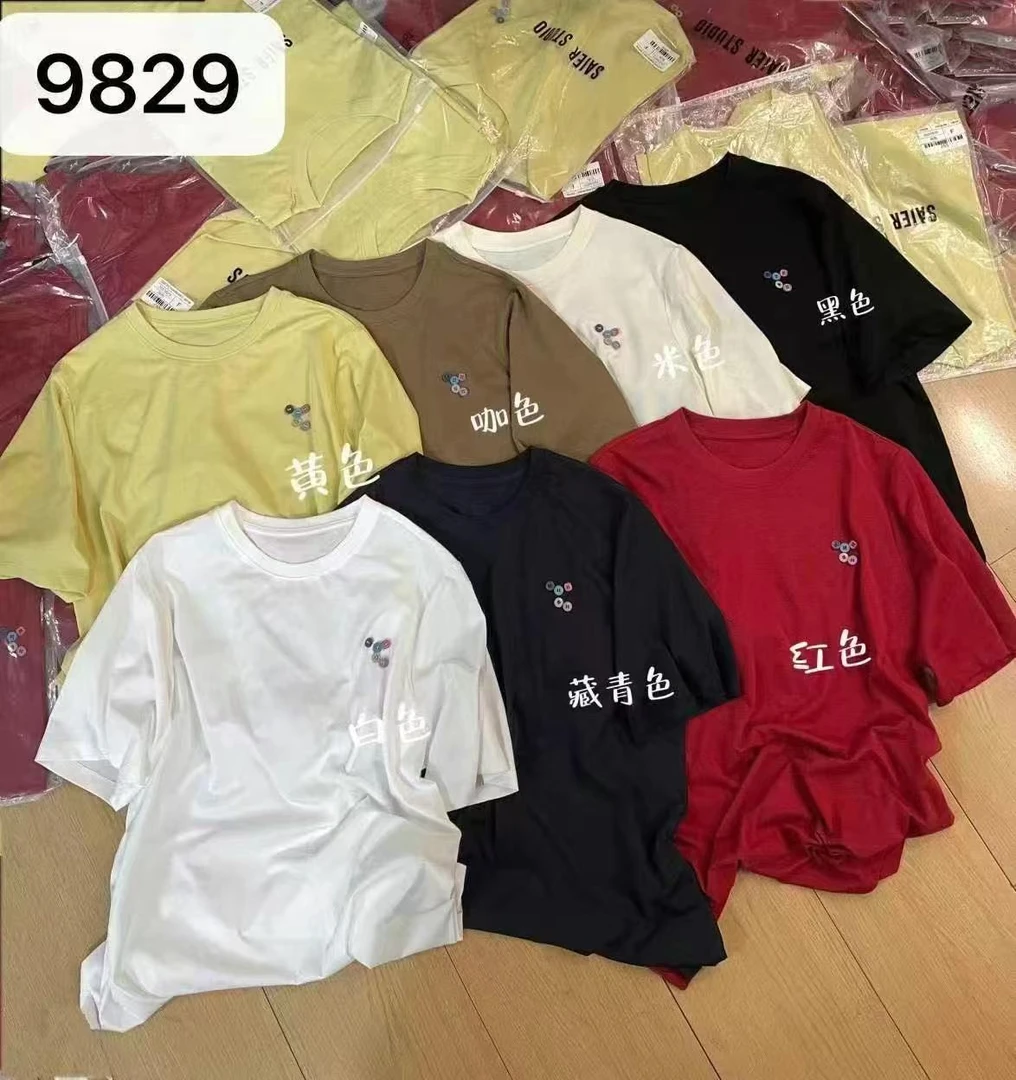 【摩姐姐欧韩】9829夏款宽松休闲彩色扣短袖T恤