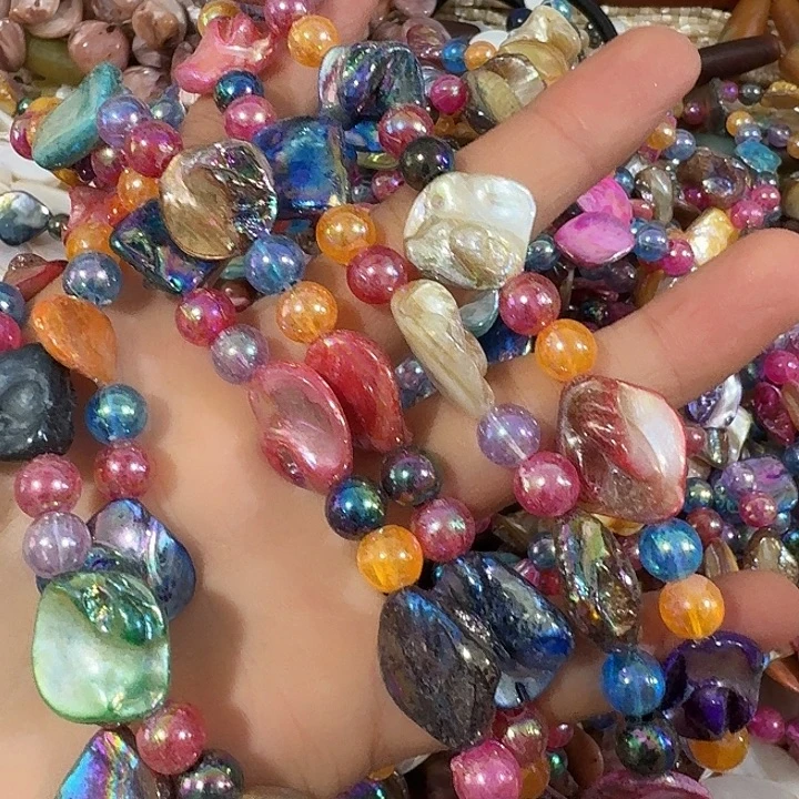 玛瑙/玉髓合金珠宝半成品2条炫彩牙子加长版