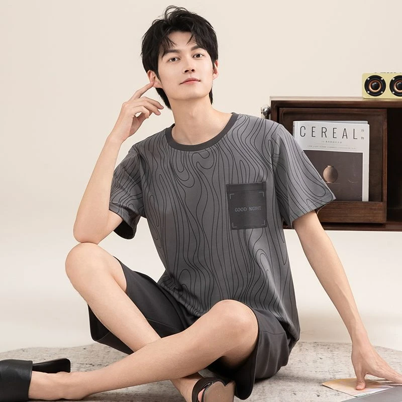 短袖短裤睡衣男直播套装纯棉家居服长裤休闲夏季套头全棉网红薄款