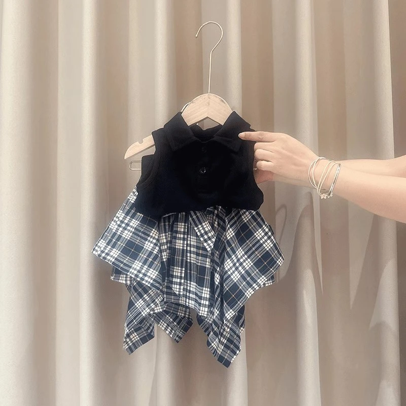 28082女童夏装套装2025新款女童洋气时尚休闲时髦夏季格子两件套