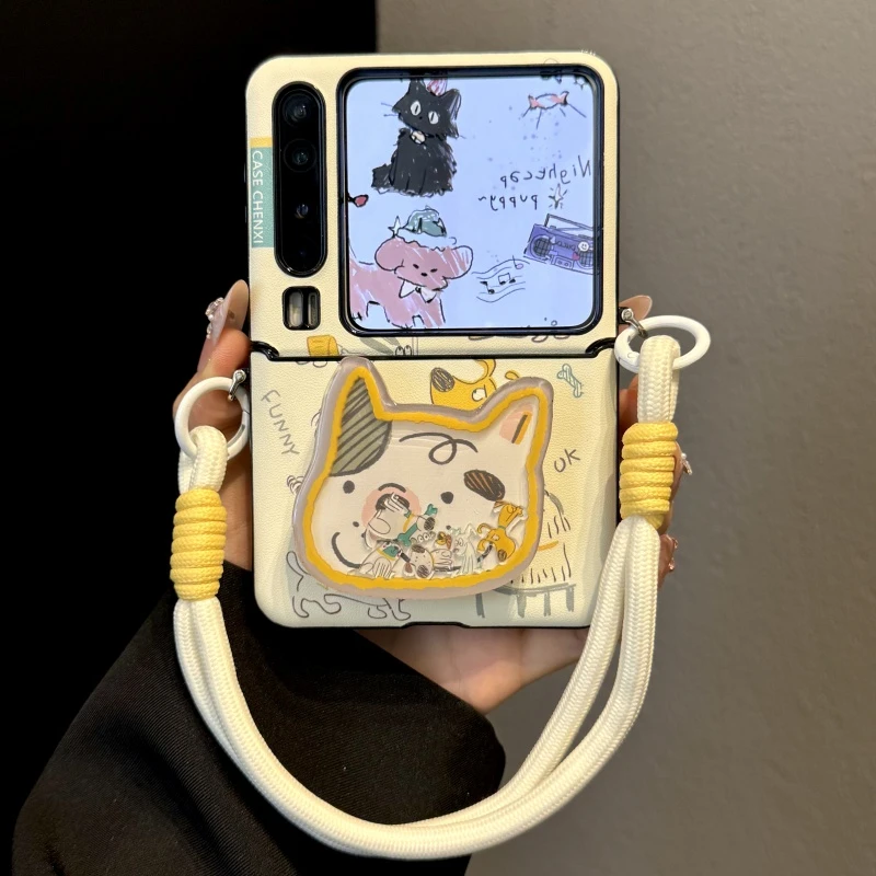 适用华为purax典藏折叠屏手机壳pocket2可爱涂鸦小狗摇摇乐支架女