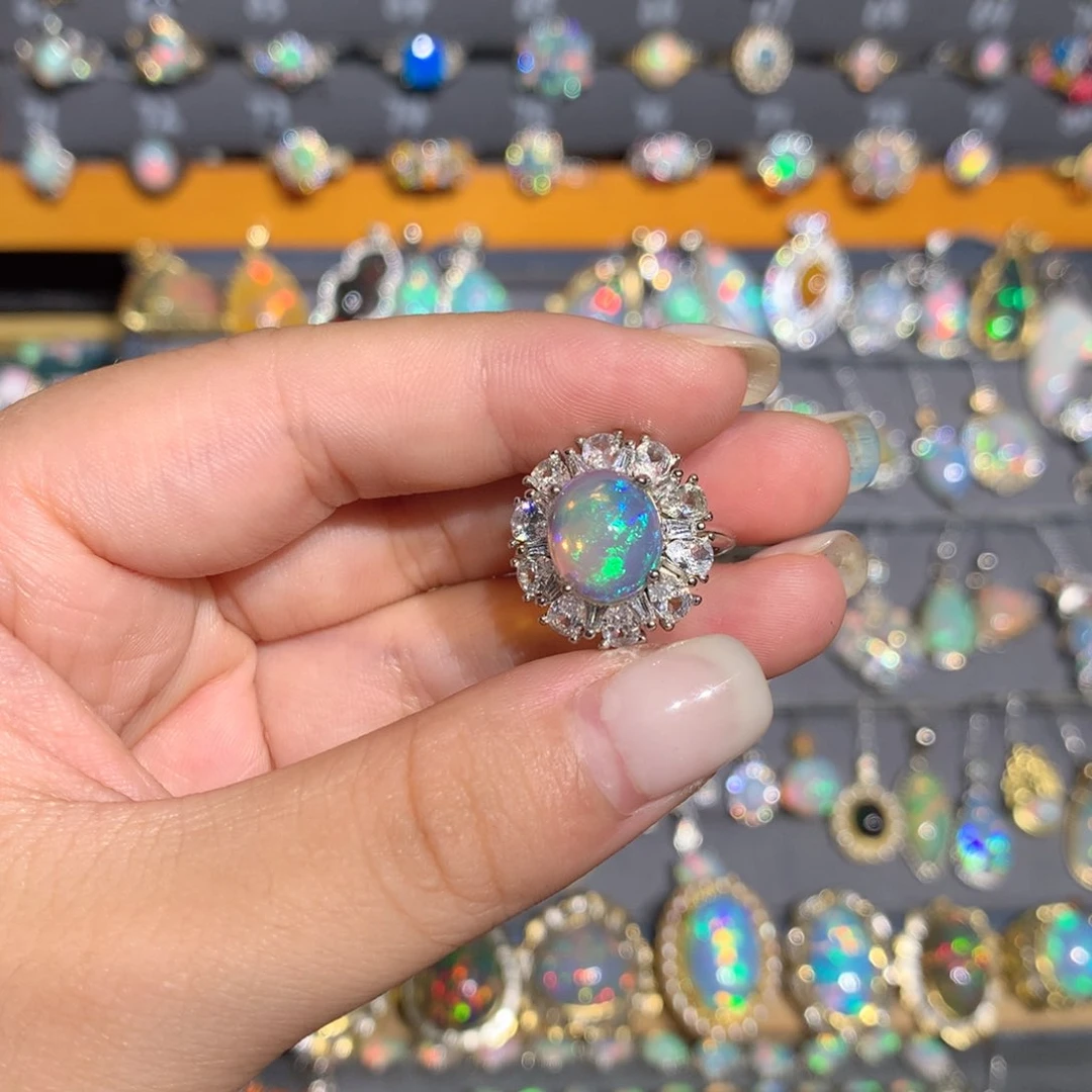 银S925镶嵌欧泊欧泊戒指l