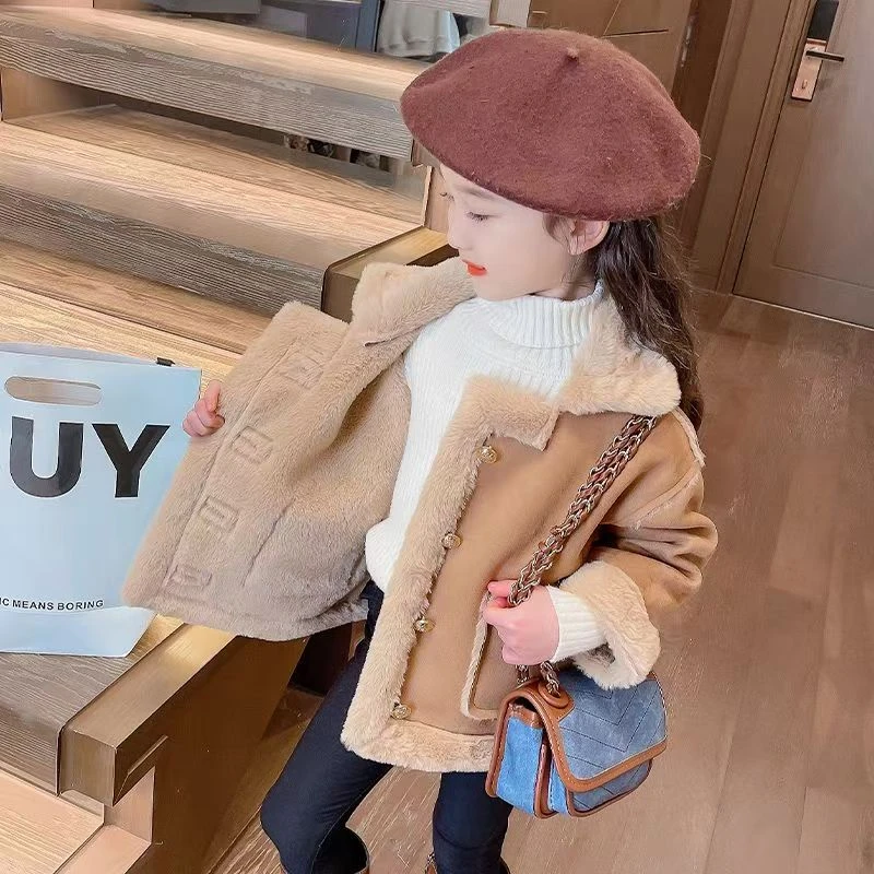 单排扣女冬季普通外套女童公主风上衣法式加绒加厚韩版小童
