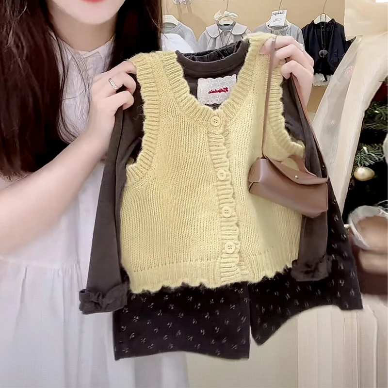 女童秋套装2025新款儿童时尚宽松针织马甲洋气女孩阔腿直筒阔腿裤