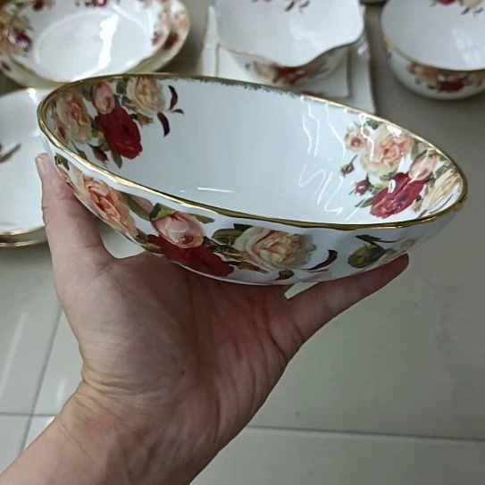 新疆西藏拍6个包邮金秋玫瑰手工拍金口径18.7厘米高5.4厘米多能碗