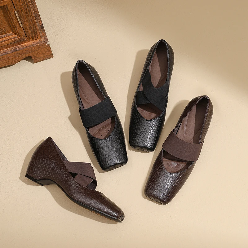 2025大象纹羊皮复古法式清冷百搭设计款芭蕾舞超软单鞋女玛丽珍鞋