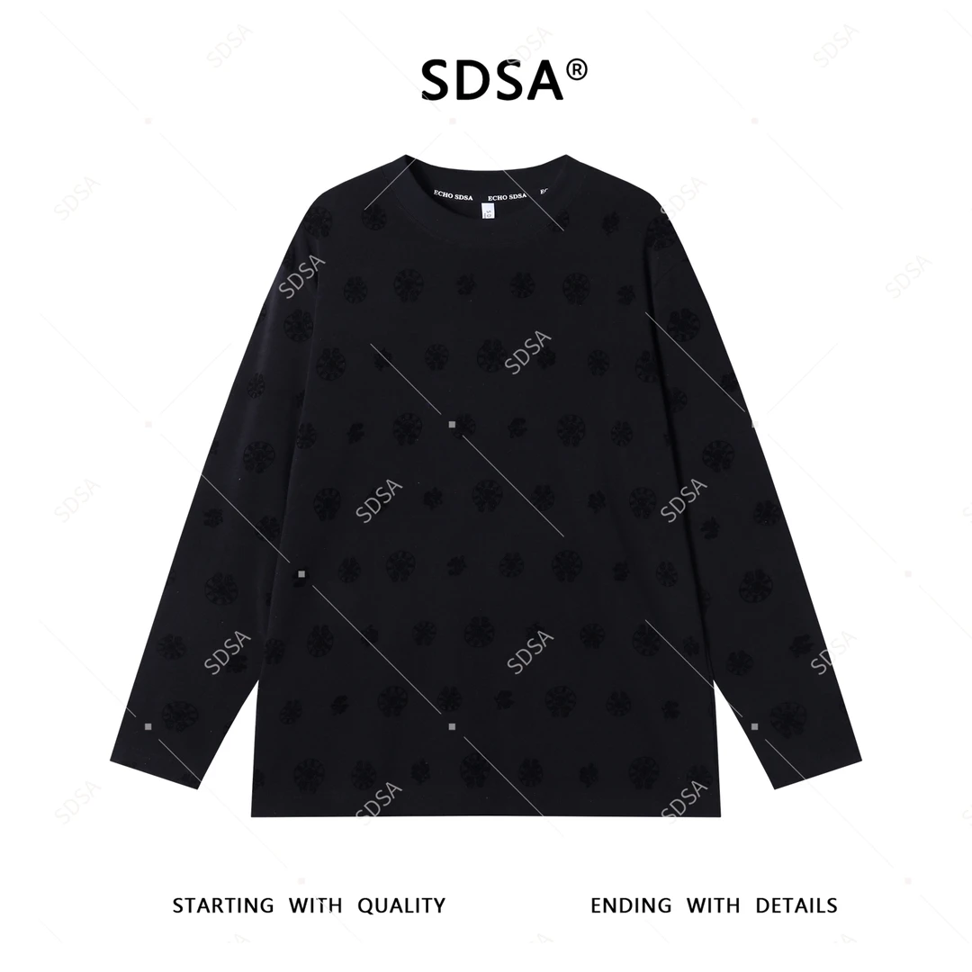 SDSA夏季新款男士痞帅简约植绒设计圆领长袖T恤百搭时尚高级感