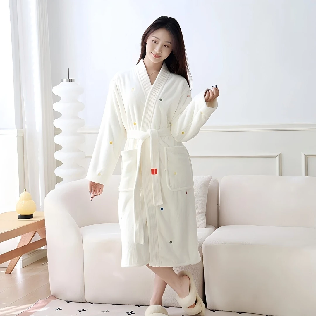 波点加厚浴袍冬春新款成人吸水柔软亲肤浴巾情侣增厚