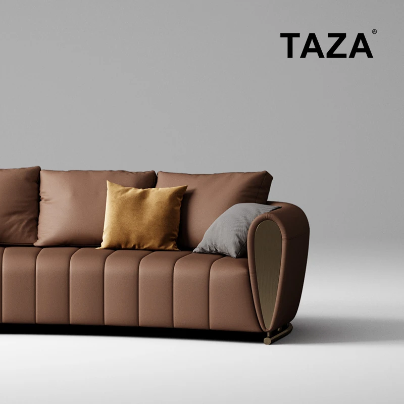 TAZA全真皮沙发别墅家用客厅弧形懒人四季通用佛山红色四人位H179