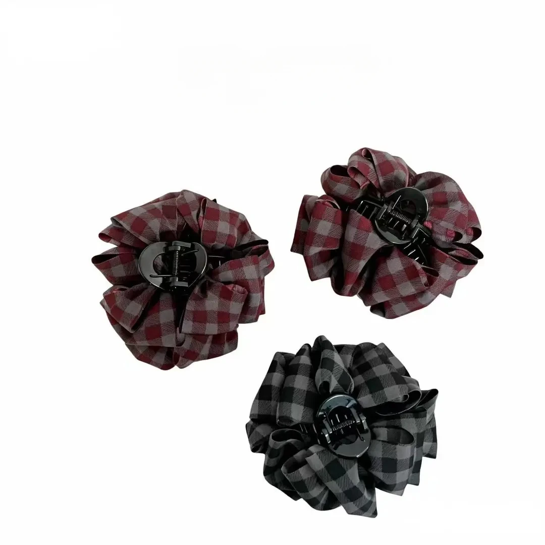 韩系格子云朵泡泡抓夹气质百搭韩系鲨鱼抓夹