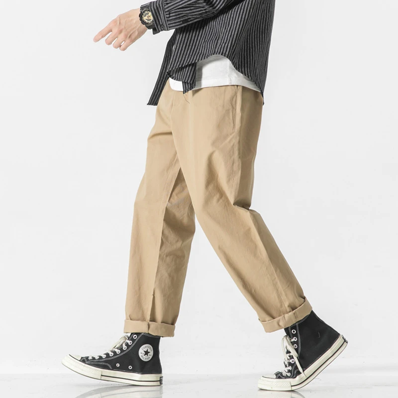 MK07春秋潮牌日系简约设计感纯色松紧腰情侣百搭休闲长裤