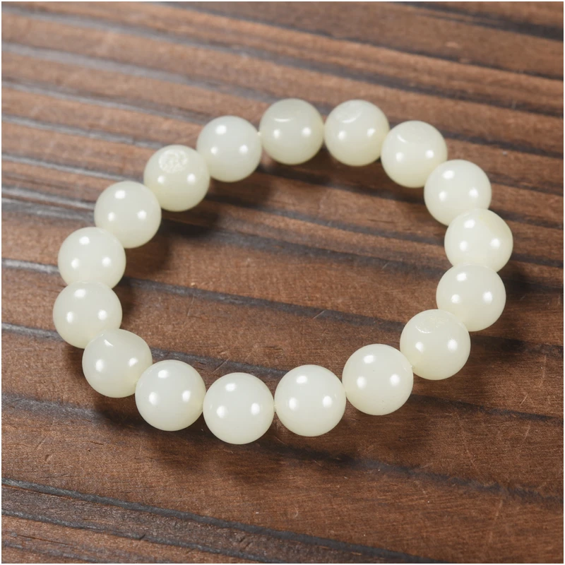 玉石缘【圆珠手串12mm】新疆和田玉白玉籽料精品男女款手链