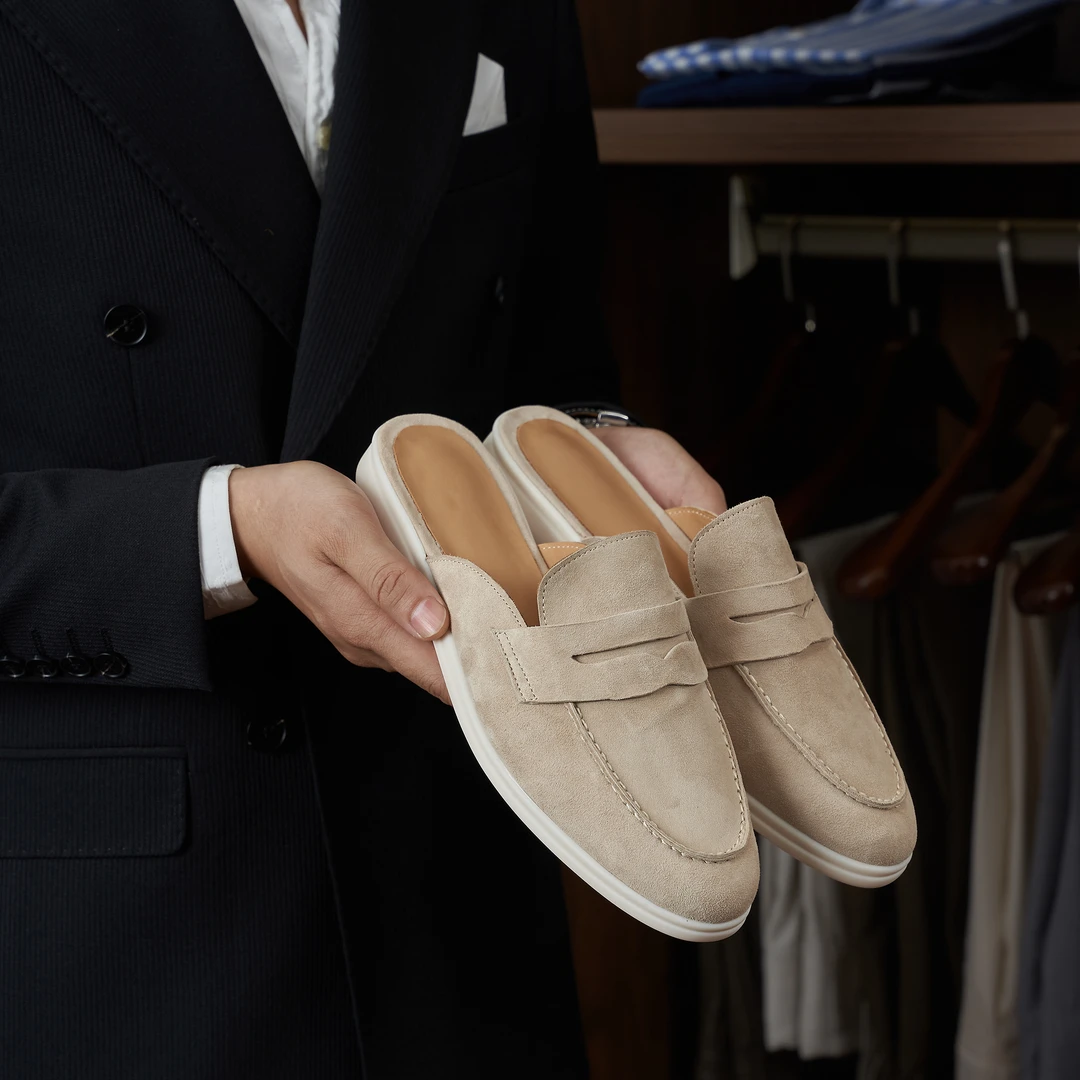 包头半拖鞋男百搭户外休闲皮鞋网红手绘豆豆鞋个性潮凉拖STO-100