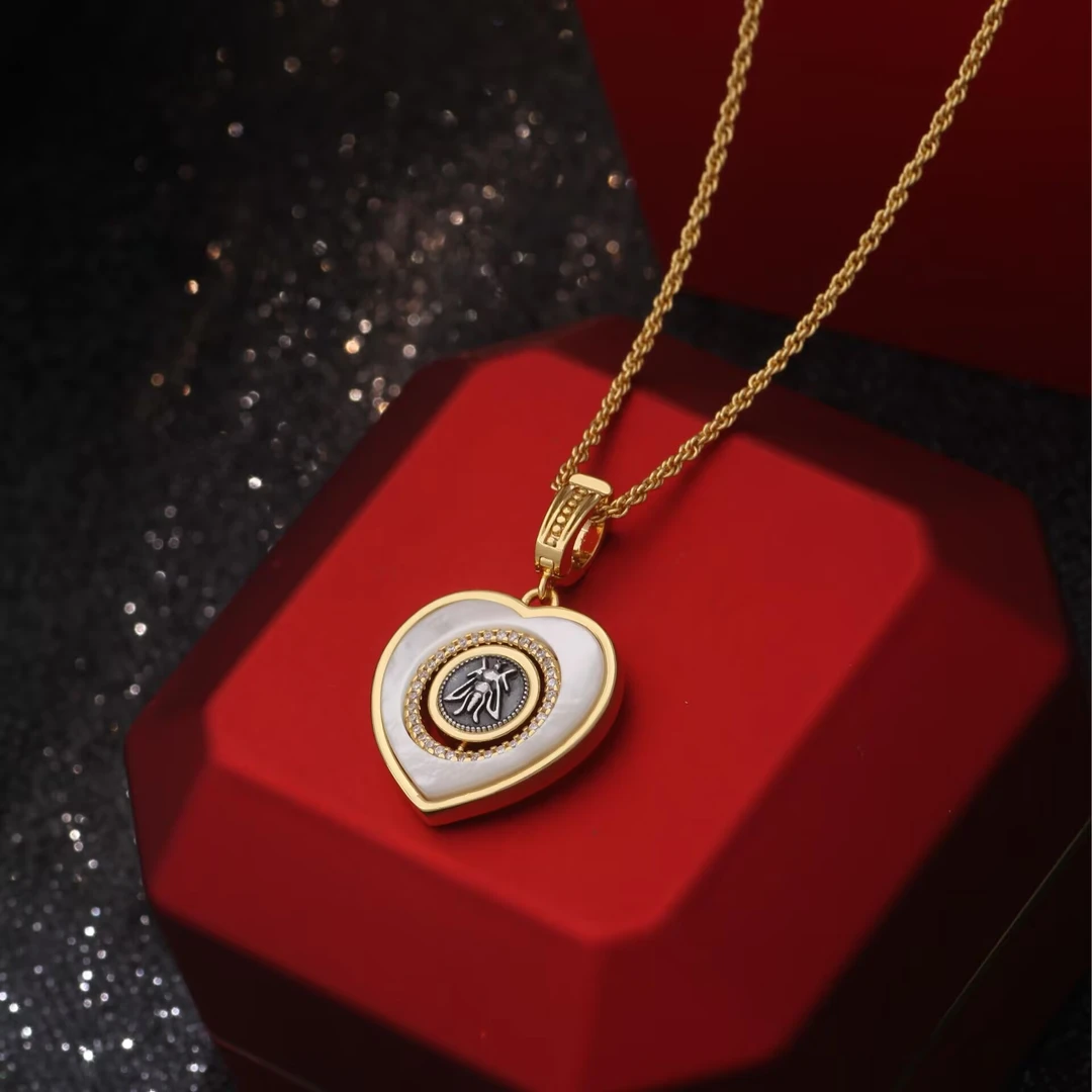 铜合金项链 《货号7786》AB面古币爱心吊坠项链