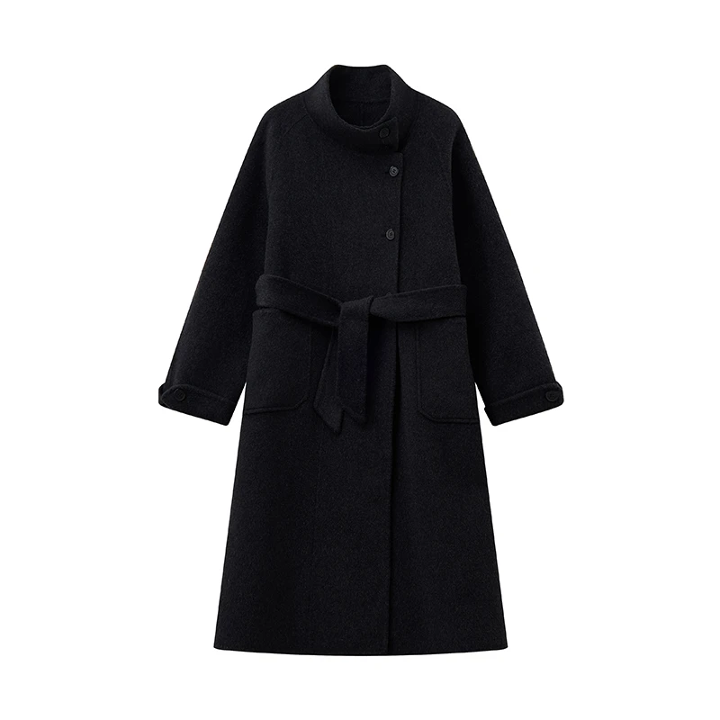 立领双面呢大衣女秋冬韩版宽松中长款羊毛毛呢外套