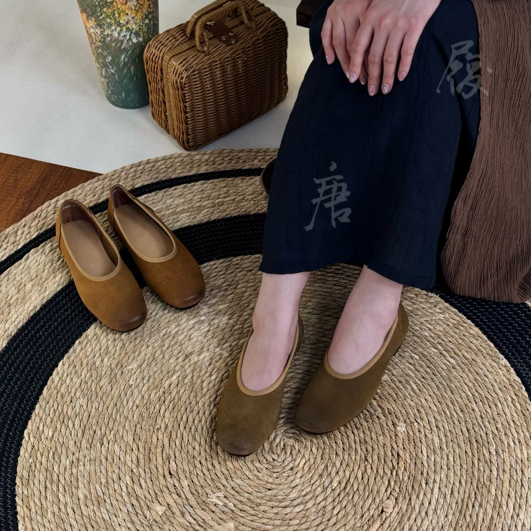 （清货）真皮女士复古单鞋春夏季百搭软底鞋包头平底休闲女鞋3650
