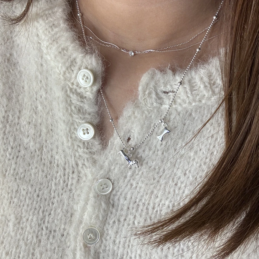 坠链均925银 韩国 通体s925银 狗狗和骨头项链