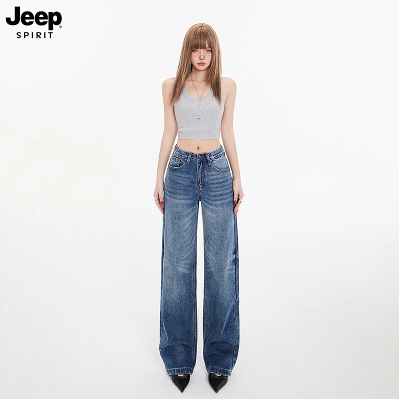 Jeep吉普美式复古低腰牛仔裤女夏季2025年新款宽松直筒显瘦百搭裤