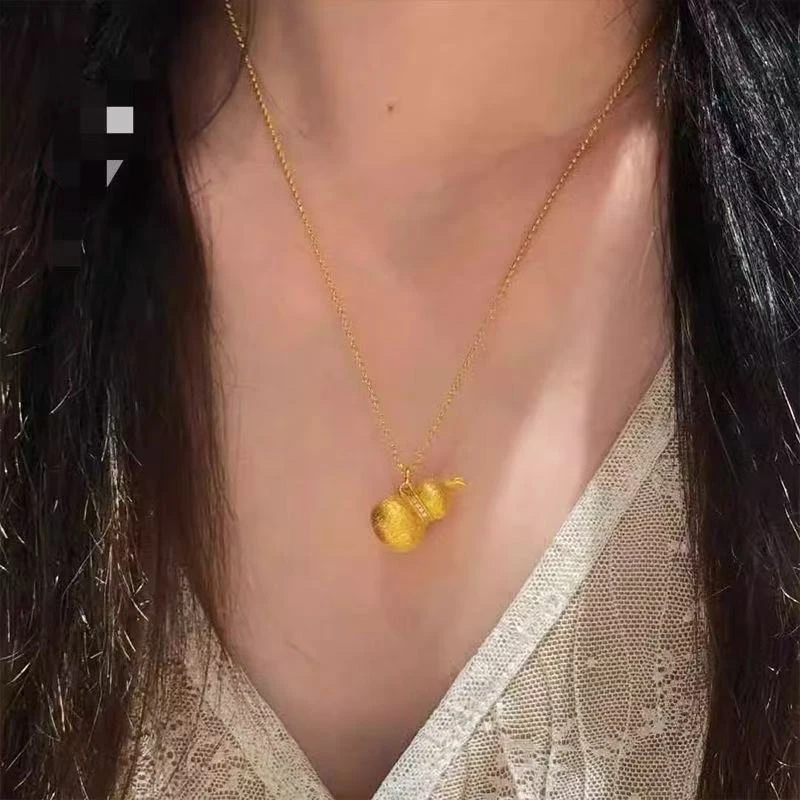 铜合金吊坠 铜合金黄色拉丝点钻葫芦项链女精致锁骨时尚大气款