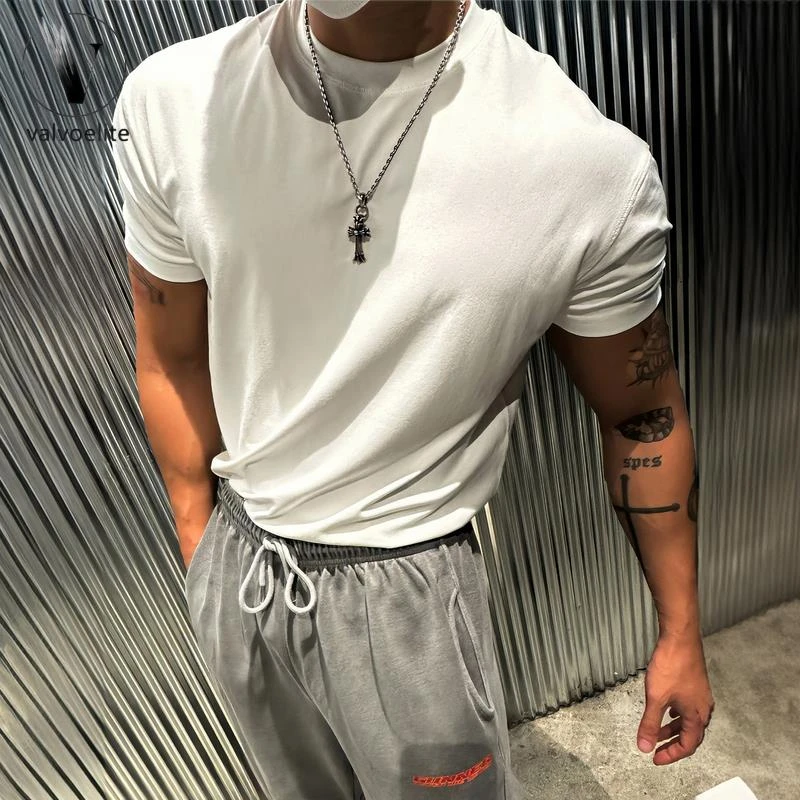 VALVOELITE美式重磅短袖恤男士夏季潮牌宽松圆领半袖体恤衫运动健