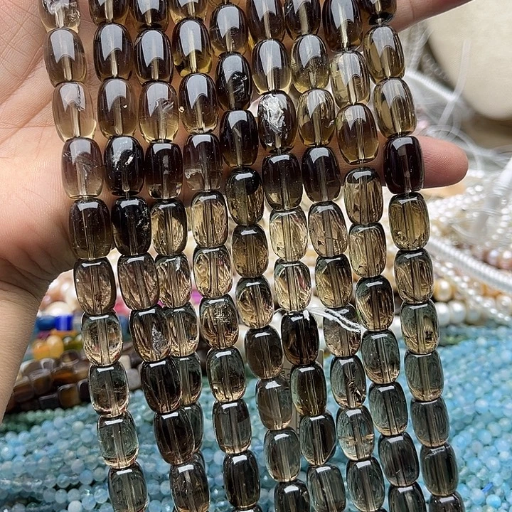 玛瑙/玉髓未镶嵌珠宝半成品一条10/13mm左右茶晶桶珠