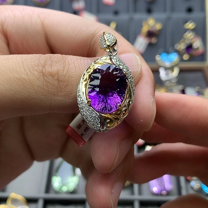 吊坠(不含链)银S925镀金镶嵌紫晶