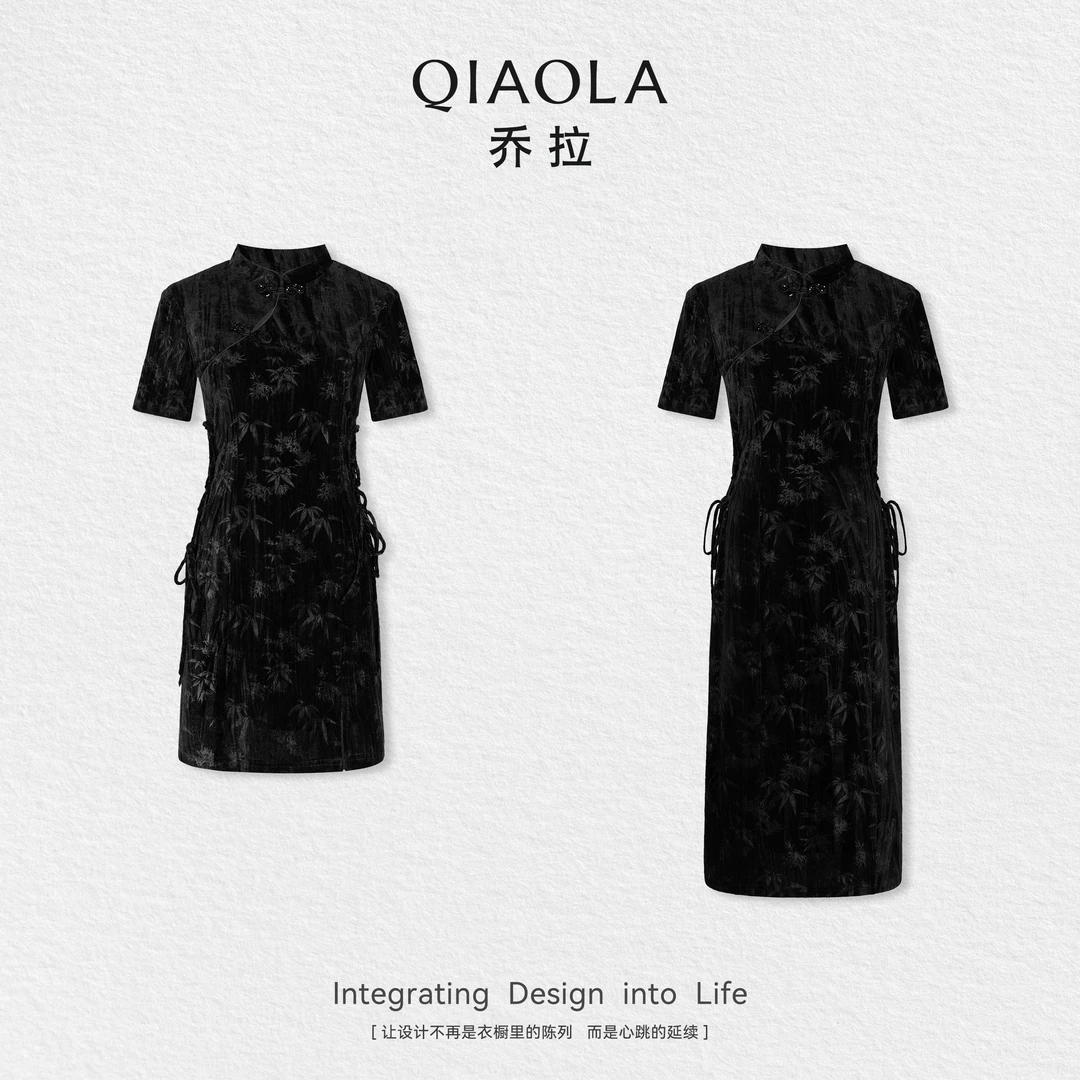 QIAOLA/乔拉【醉墨凉亭】小众设计夏款盘扣新中式气质连衣裙预售