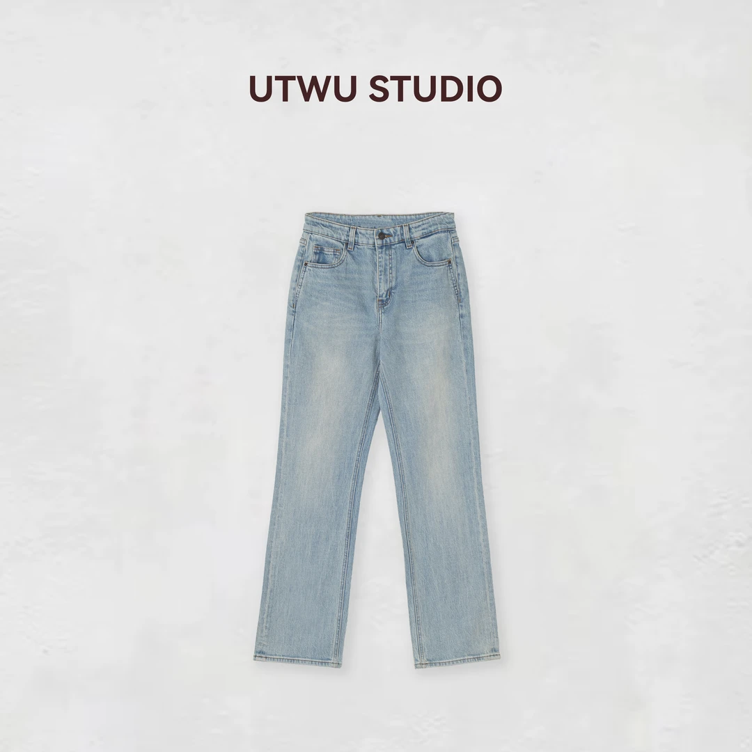 UTWU小敏「丹宁牛仔」高品質棉混纺复古宽松水洗直筒牛仔裤S25N1002