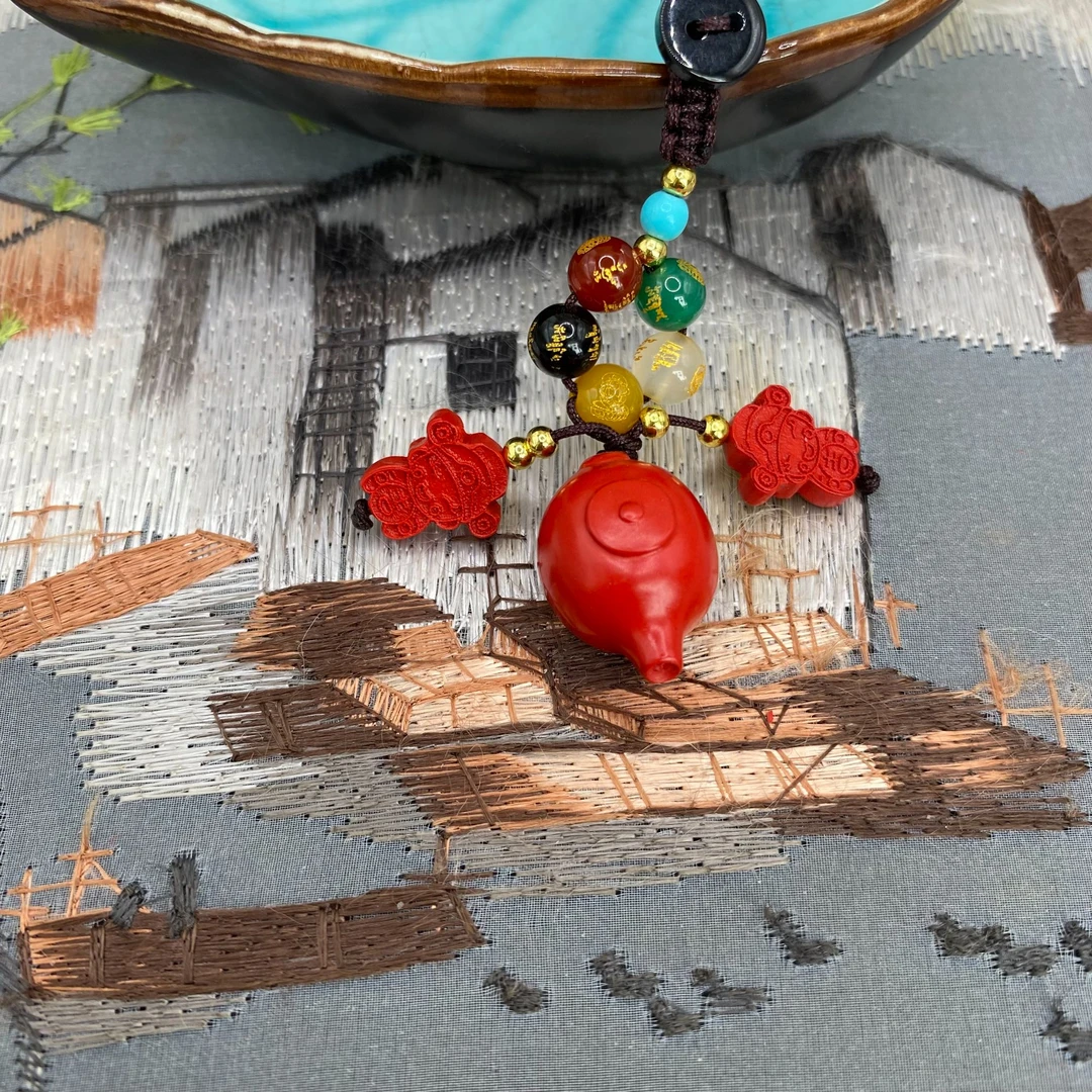 含辰砂工艺品高含量朱砂红砂设计款财财把把壶爆款钥匙扣