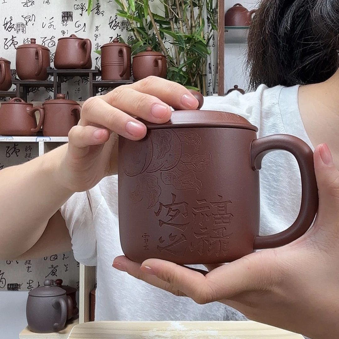 茶壶紫砂原矿底槽清墩墩杯桃子办公杯500CC