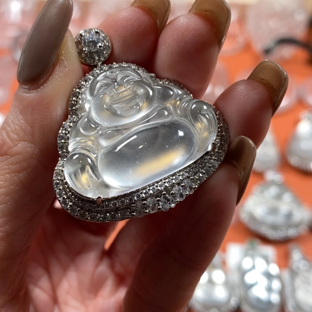 石英质玉银S925镶嵌颈饰黑钢定制佛公